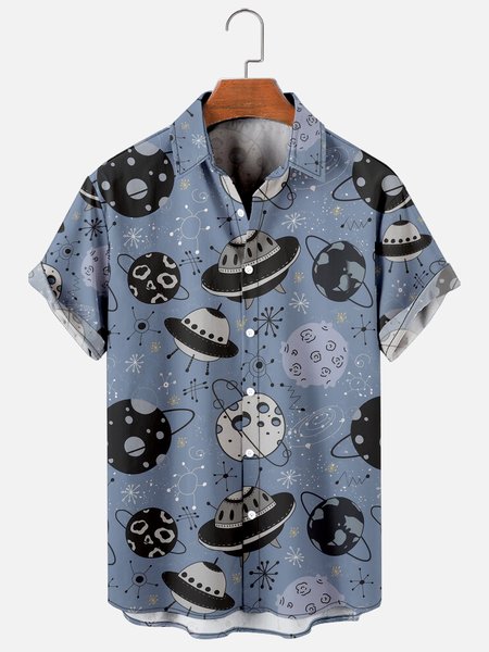 

Hawaii Retro Technology Series Men's Casual Short-sleeved Shirt, Blue, Men's Floral shirt