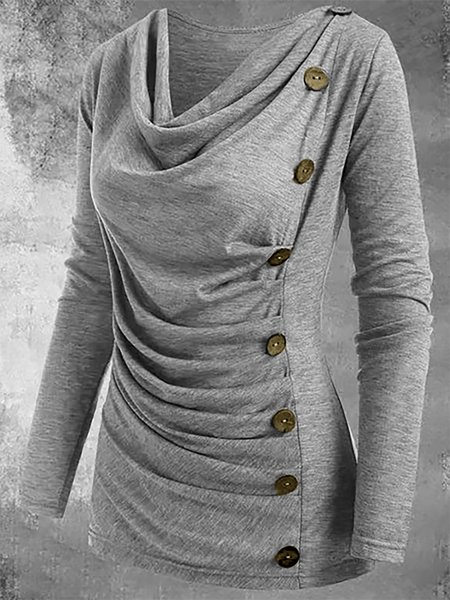 

Solid Cowl Neck Long Sleeves Shirts & Tops, Gray, Tops
