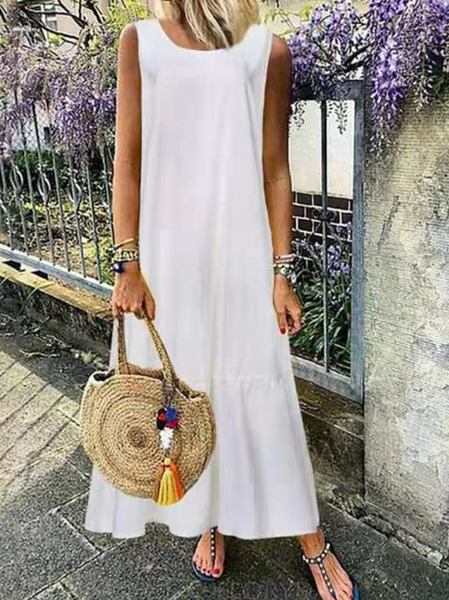 

Casual Plain Weaving Dress, White, Maxi Dresses
