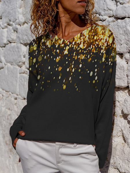 

Loosen V Neck Ombre Shirts & Tops, Black, Tops