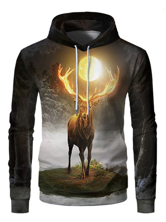 

3D Elk Digital Printing Casual Pullover Round Neck Sweatshirt, Color1, Hoodies