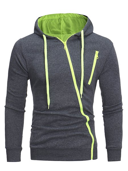 

Men's Diagonal Zipper Casual Slim Hooded Cardigan, Deep gray, Outerwear