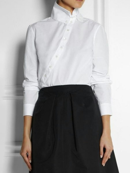 

Statement Regular Fit Plain Asymmetrical Neck Top, White, Blouses and Shirts