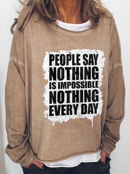 

Funny text print round neck long-sleeved sweatshirt, Light brown, Hoodies&Sweatshirts
