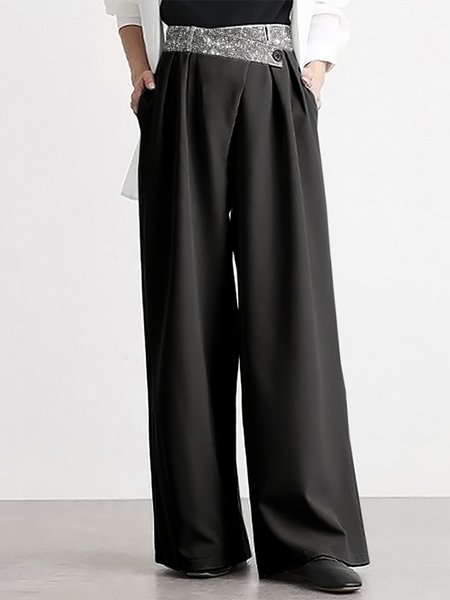 

Asymmetric Plain sequins Pants, Black, Pants