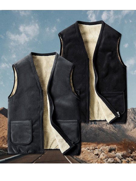

Men With Velvet And Thick Trim Outdoor Leisure Vest, Gray, Jacket