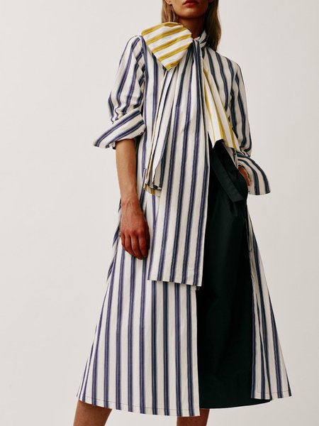 

Striped Tie Neck Statement Loosen Top, As picture, Blouses and Shirts