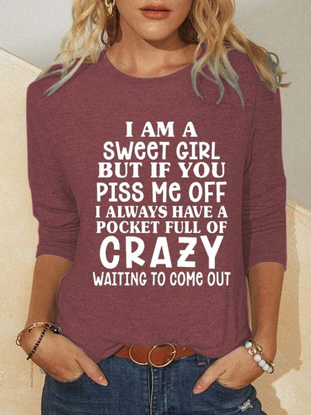 I'm A Sweet Girl Casual Tops, Red, Long sleeves