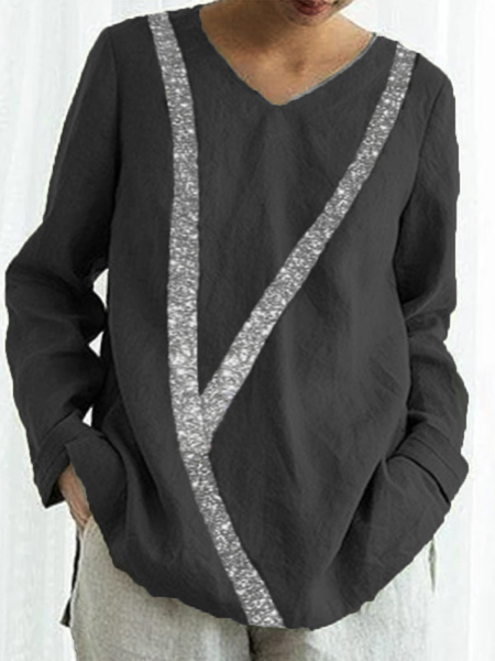 

Casual Cotton Blends Sequin stitching Shirts & Tops, Black, Tunics