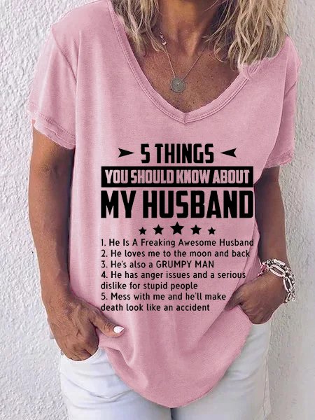 

Five Things About My Husband Shirts & Tops, Pink, T-shirts
