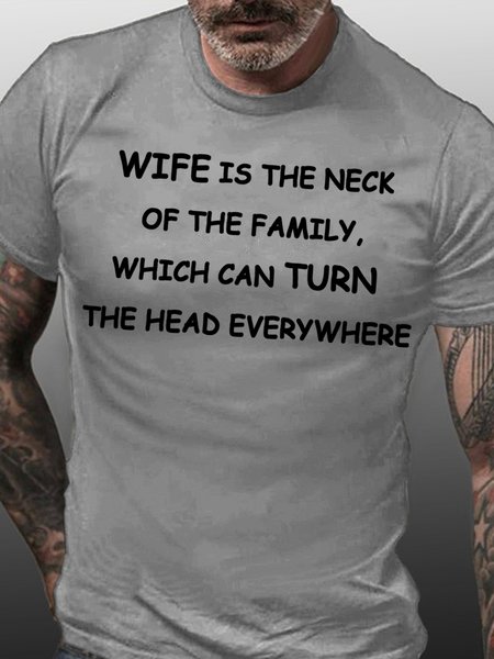 

Wife Is The Neck Short Sleeve Casual Shirts & Tops, Light gray, T-shirts