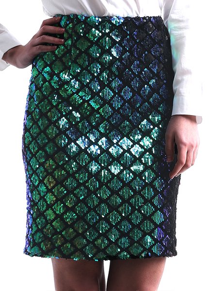 

Half-length skirt temperament fashion sequined fish scale corrugated skirt zipper bag hip skirt, As picture, Skirts