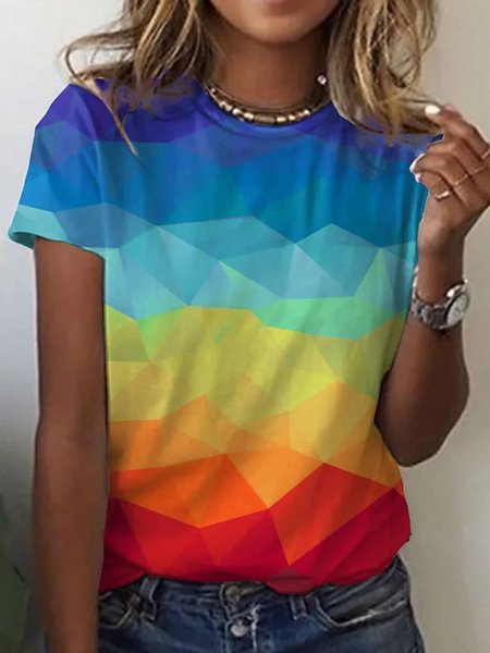 

Color-blocking Casual Crew Neck Short Sleeve T-Shirt, Multicolor, T-Shirts