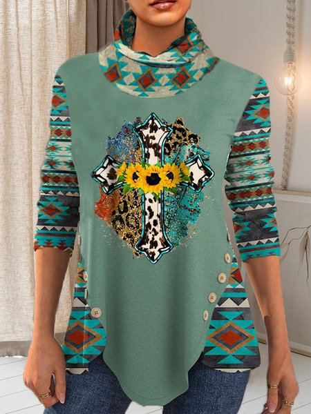 

High Neck Shirts & Tops, Green, Tops