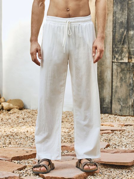 

American Casual Cotton And linen Trousers, White, Men's pants