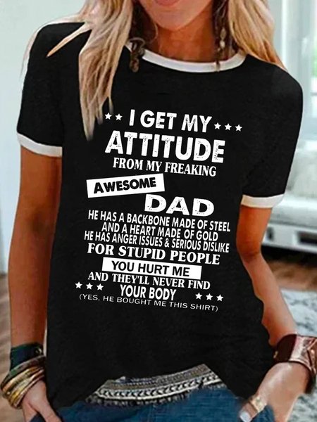 

Letter Print Casual Crew Neck Short Sleeve T-Shirt, Black, T-Shirts