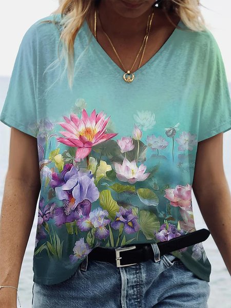 

Loosen Floral Casual Shirts & Tops, Blue, Tops