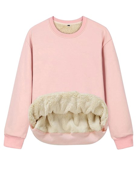 

Round neck pullover sweater thickened base sweater Fluff/Granular Fleece Fabric Casual Sweatshirts, Pink, Hoodies & Sweatshirts