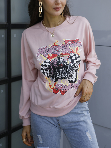 

Casual Cotton Blends Loosen Sweatshirt, Pink, Long sleeve tops