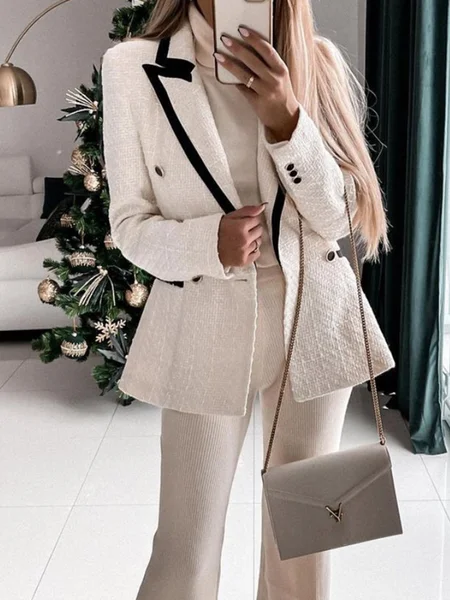 

Regular Fit Elegant Plain Color Block Outerwear, As picture, Blazers