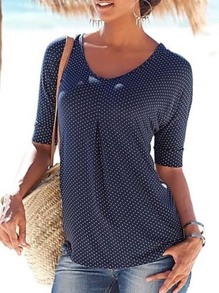 

Polka Dot Vacation 3/4 Sleeve Crew Neck T-shirt, Deep blue, T-Shirts
