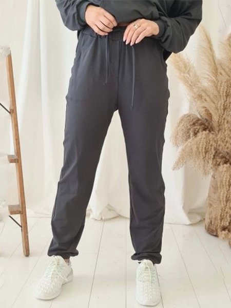 

Pockets Solid Loose Casual Pants, Deep gray, Pants
