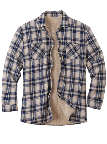 

Mens Warm Sherpa Lined Fleece Plaid Button Up Shirt Jacket, Brown, Jacket