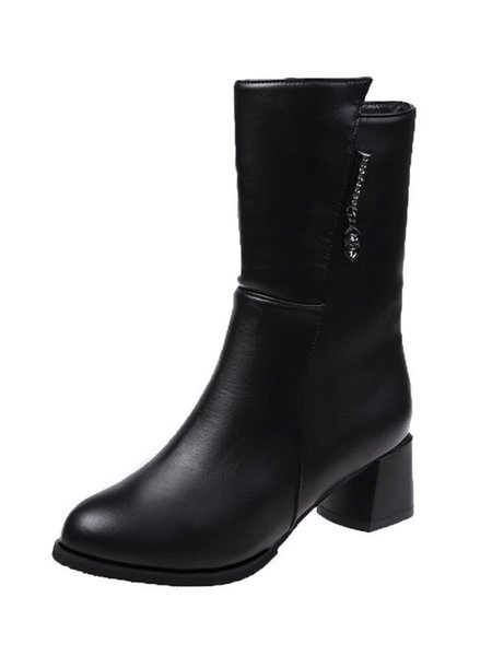 

Simple Rhinestone Zipper Mid Calf Boots, As picture, Boots