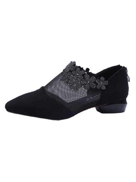 

Elegant Rhinestone Mesh Stitching Pointed Toe Shoes, As picture, Flat & Loafers