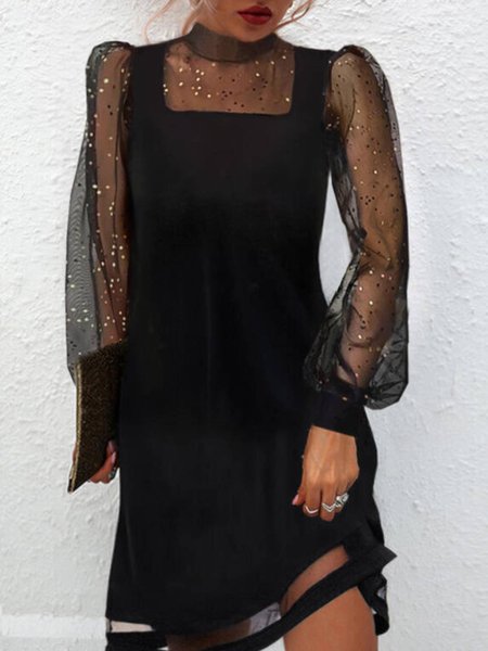 

Maniche Lunghe Tinta unita Regolare In forma Girocollo Abito, Nero, Mini Dresses