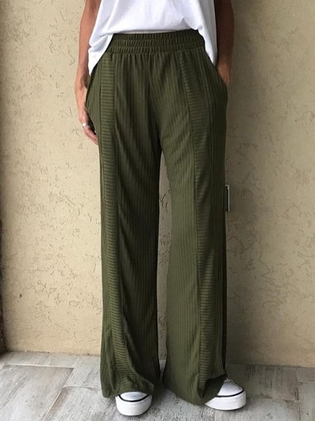 

Pockets Design Solid Straight Leg Loosen Pants, Green, Pants