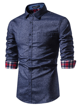 

Shirt Collar Cotton Casual Shirts, Deep blue, Shirt