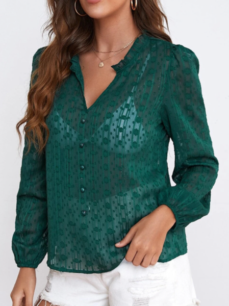 

Plain Casual V Neck Shirts & Tops, Dark green, Blouses & Shirts