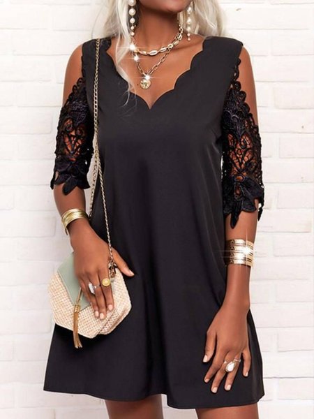 

Mini abiti casual regular fit in pizzo con spalle scoperte, Nero, Mini Dresses