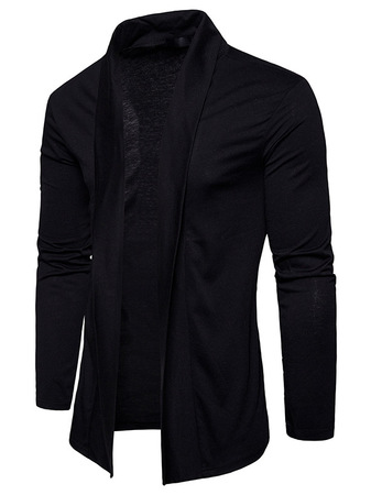 Long Sleeve Lapel shawl cardigan, Black, Outerwear