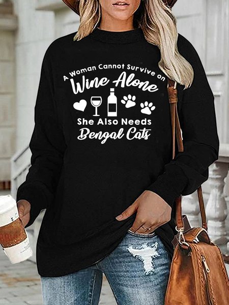 

A Woman Cannot Survive On Wine Alone Sweatshirt, Black, Hoodies&Sweatshirts