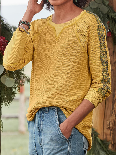 

Cotton Blends Crew Neck Floral Casual Shirts & Tops, Yellow, Tees & T-shirts