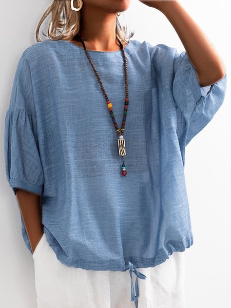 

Crew Neck Cotton Blends Shirts & Tops, Blue, Tops