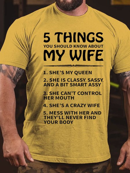 

Five Things About My Wife Short Sleeve Shirts & Tops, Yellow, T-shirts