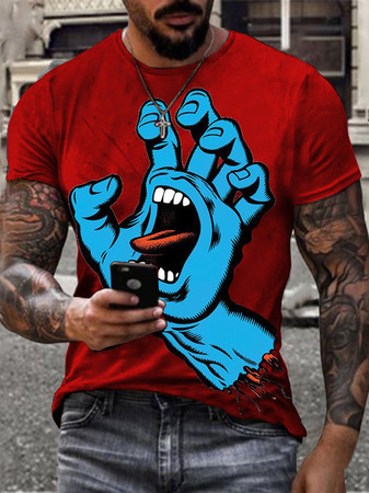 

Handprint Printed Funny 3D Printed T-shirt Short-Sleeved T-shirt Street T-shirt, Red, T-shirt