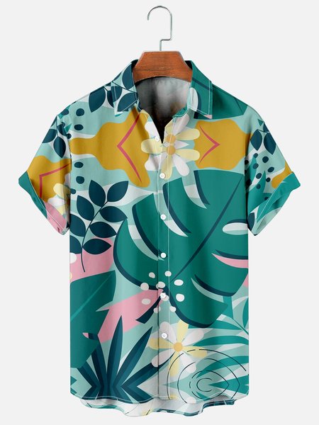 

Hawaiian plant floral short sleeve shirt, As picture, Men's Floral shirt