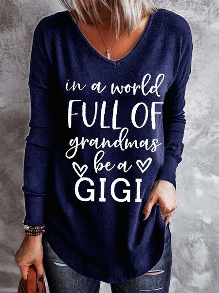 

In A World Full Of Grandmas Be A Gigi Cotton Blends T-shirt, Purplish blue, T-shirts