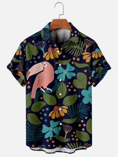 

Hawaiian plant floral short sleeve shirt, As picture, Men's Floral shirt
