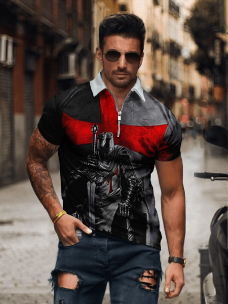 

Men's Cross Pattern Casual Short Sleeve POLO Shirt, As picture, polo