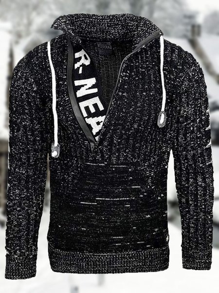 

Men's Casual Loose Collar Letter Pullover Sweater, Black, Sweater