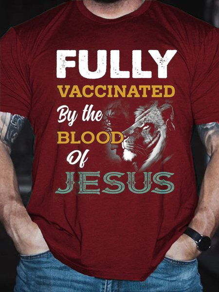

Fully vaccinated by the blood of Jesus Casual Short Sleeve T-shirt, Red, T-shirts