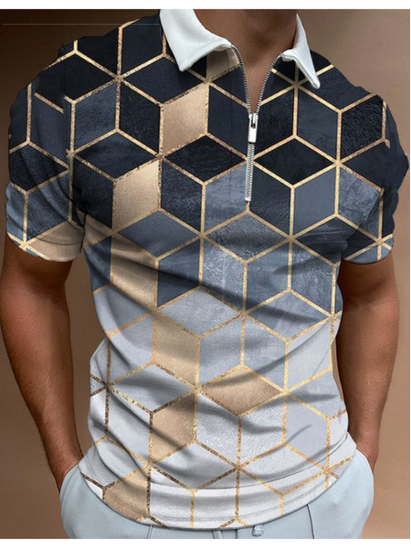 

Men's Geometric Pattern Casual Short-sleeved POLO Shirt, As picture, polo