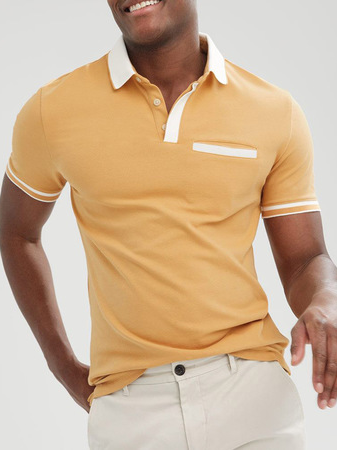 

Men's Plain Lapel Short Sleeve Polo Shirt, Yellow, polo