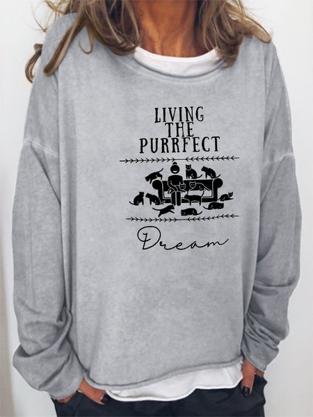 

Living the Dream Kitty Sweatshirt, Gray, Hoodies&Sweatshirts