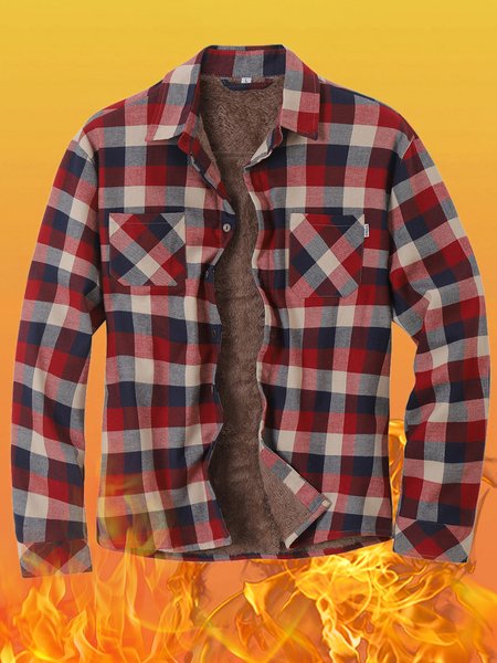 

Mens Warm Sherpa Lined Fleece Plaid Button Up Shirt Jacket, Red, Jacket